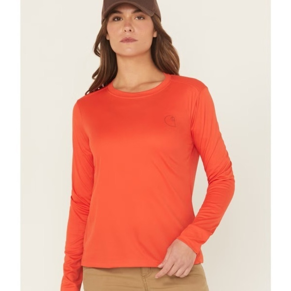 NEW Carhartt Force Sun Defender Women’s Orange Red Long Sleeve Shirt NWT Medium